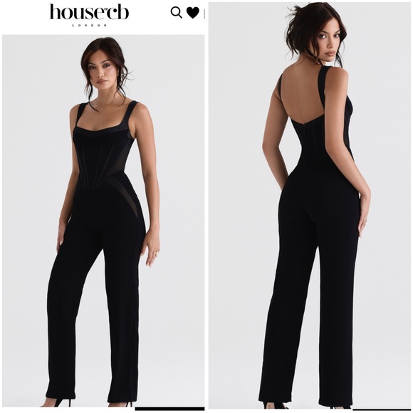 NWT HOUSE OF CB MYLENE BLACK CORSET JUMPSUIT sexy one piece Small S 4 mesh - Picture 3 of 16